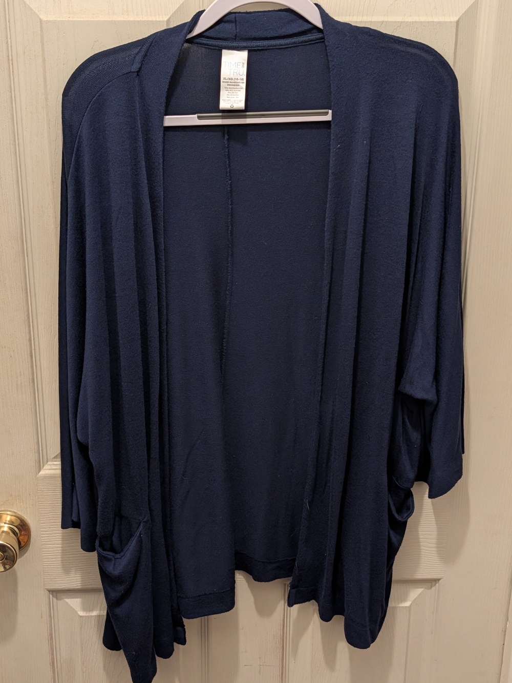 Time and Tru Navy Open-Front Overlay Cardigan XL